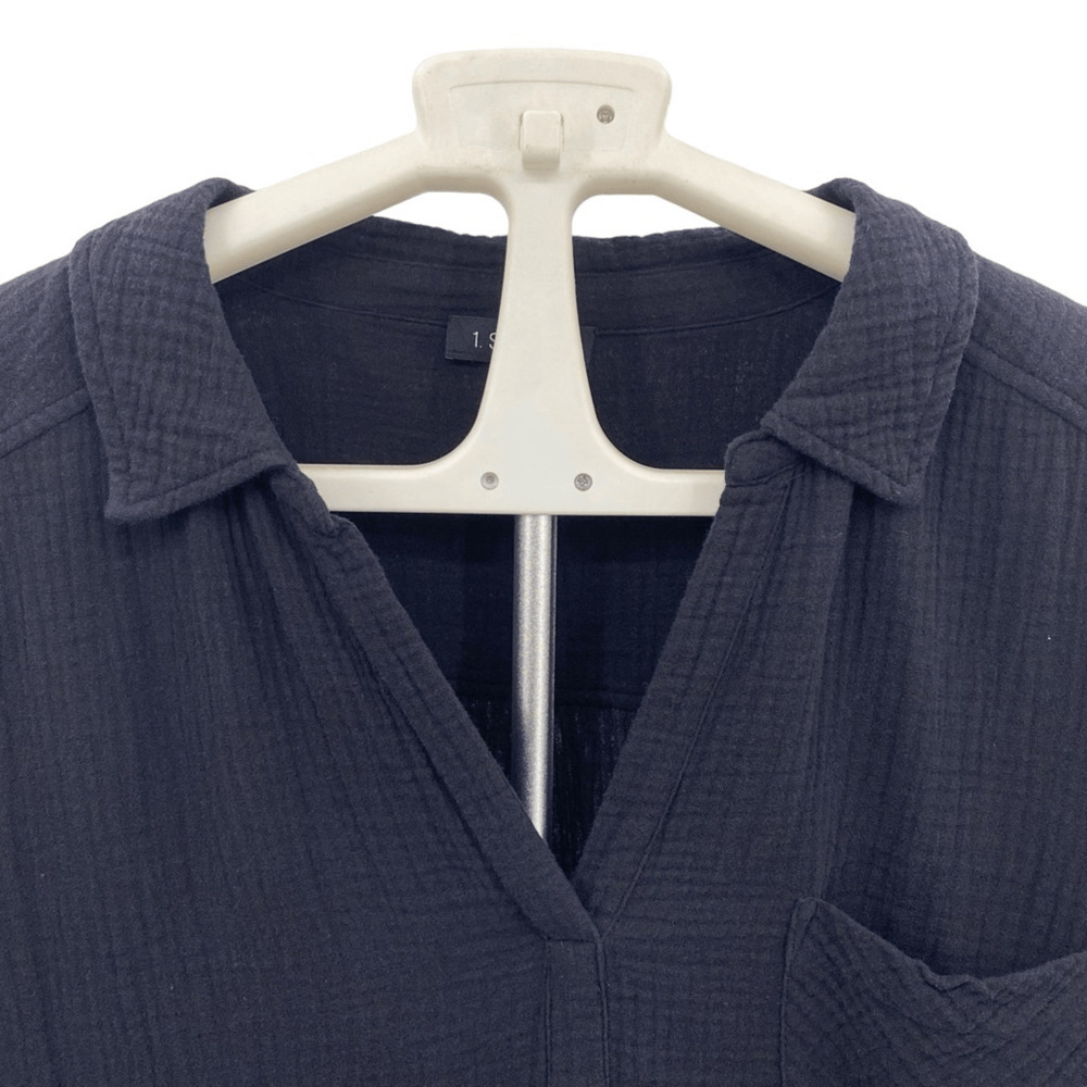 1. State Black Cotton Collared Split Neck Long Sl… - image 6